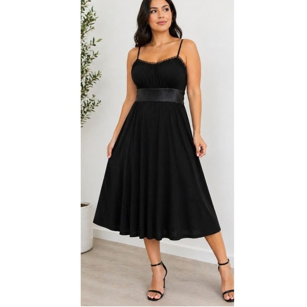Taboo Black Empire Waist Cocktail Dress Rhinestone Straps Pleated 2XL